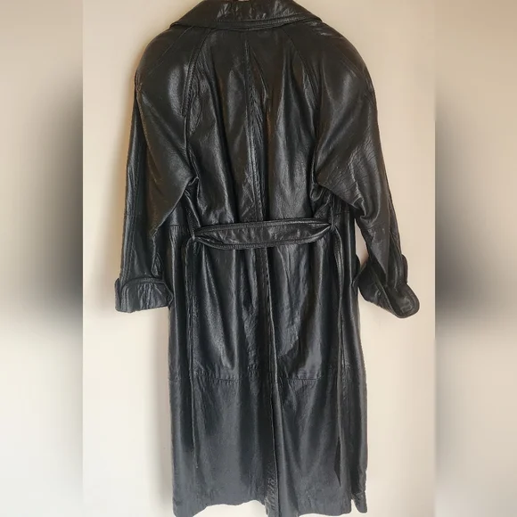 Andrew Marc Leather Heavy Full Length Trench Coat Men Size M - Picture 7 of 12